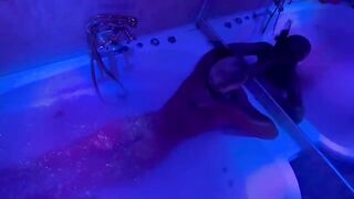 A blonde plays with sex toys in the bathroom and gets fucked hard