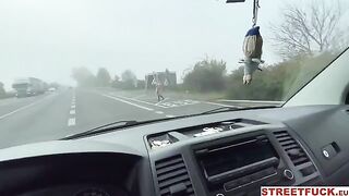 Girl is flashing her body while driving and getting fucked by strangers