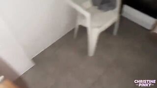 A cute brunette gets fucked on the kitchen table at night