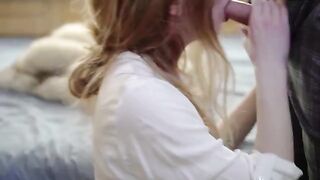 A sexy girl was penetrated by a strong fella with a dildo