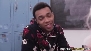 Blonde Heather Honey fucked by two huge black cocks in a DP