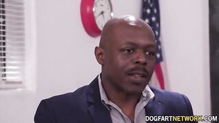 Blonde Heather Honey fucked by two huge black cocks in a DP