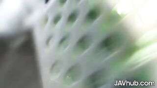Two hot JAV girls Reika and Mio getting fucked by a crowd