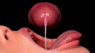A woman with a big mouth is asking for cum to fill it
