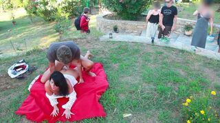 Babe fucked on the meadow by a stranger with an ass creampie