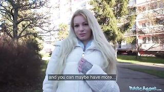 Public agent fucked sexy German blonde in public place for cash