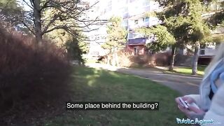 Public agent fucked sexy German blonde in public place for cash