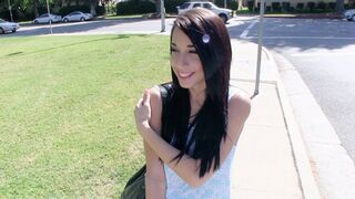Petite teen Mia Hurley shows her tits to earn money