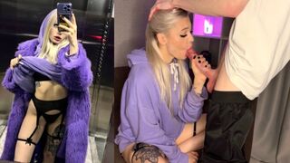 A cute girl met a guy in the elevator and got cum on her