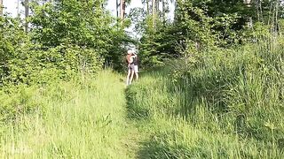 A couple has a deepthroat blowjob and rough sex in the forest