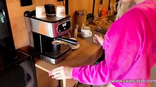 A good morning with a special coffee for a stunning blonde