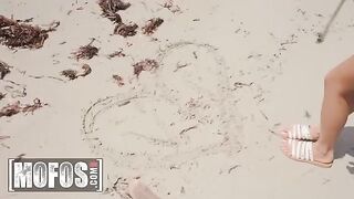 Petite Asian teen Vina Sky gets banged on the beach before getting her mouth filled with cum