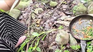 Outdoor sex and cooking with wild ferns in the river