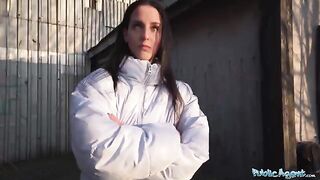 Brunette agent gets banged hard outdoors for cash by Public Agent