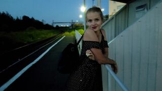 The confused baby waited for the train and received a cock and creampie in public