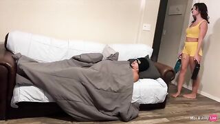 Horny wife gets fucked on the couch by her friend