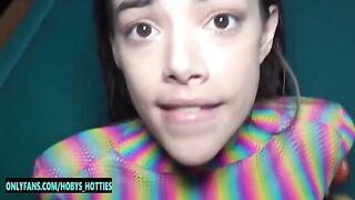 Tiny Harmony Wonder gets her throat fucked and pussy pounded hard