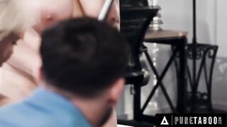 A hot maid, Natasha Nice, with her stunning big natural tits, gets fucked by a swinger couple