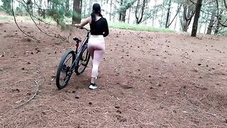 A beautiful girl took a bike ride and had sex with her friend in the forest