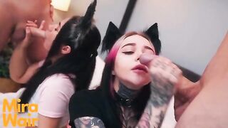 Two kitties get cum in ass in an intense Anna Batman scene