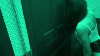 A hot chick fucked with her roommate in the toilet bar