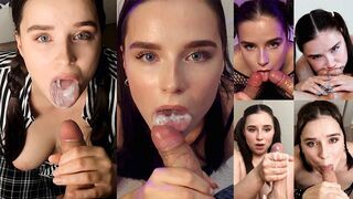 A juicy blowjob compilation with a lot of cum in the mouth