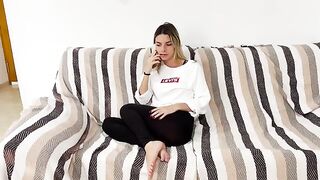Bored blond girl calls her friend to suck and fuck her