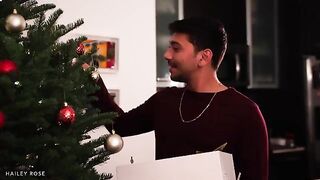 Young couple fucked on Christmas by a surprise boobie