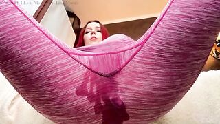 The pretty and sexy girl, Lina Moore, is doing yoga with wet panties