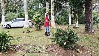 The gardener fucked two horny friends with his cock