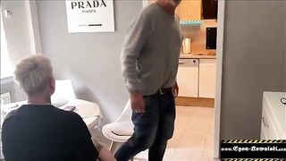 The old guy fucks German amateur in the kitchen, his wife doesn’t notice