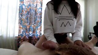 A woman rides her man’s cock in reverse cowgirl early in the morning