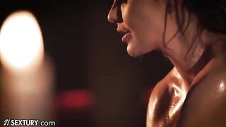 Hot British babe Tina Kay and sexy Russian Lilu Moon in oiled up lesbian action