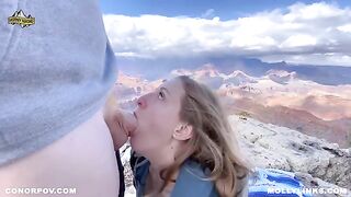 Crazy hiking for sex with Molly Pills and her boyfriend on a cliff