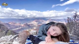 Crazy hiking for sex with Molly Pills and her boyfriend on a cliff