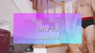 Pervert stepson surprises stepmom with a messy accident on the stairs