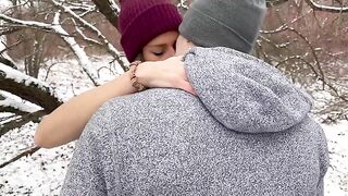 The husband shared his wife's pussy with his friend in the snow