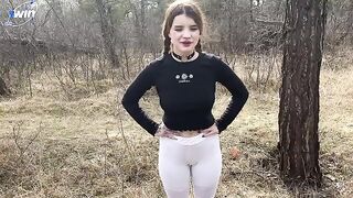 A hot chick is fucking with a guy in the forest