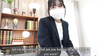The gardener fucks the Asian teacher in the classroom, a steamy scene with Mya Mya