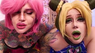 Purple Bitch enjoys anal sex with two partners