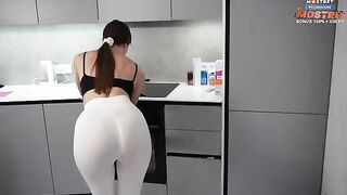 A hot chick is cleaning the house and gets a bit naughty