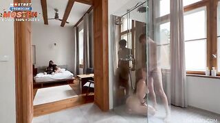 Two couples enjoyed an intimate moment in the shower, swapping partners