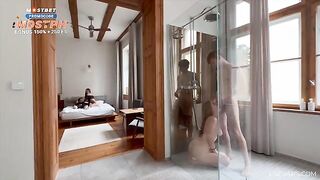 Two couples enjoyed an intimate moment in the shower, swapping partners