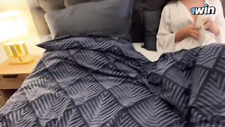 A hot step mom shared a bed with her stepson on a rainy night