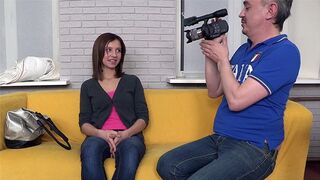 Skinny brunette babe gets fucked on casting by agent