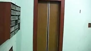 A hot blonde girl is sucking her stepbrother’s cock on the balcony