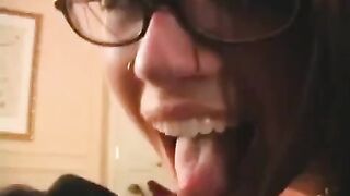 The fool is happy because he wears glasses and was allowed to touch the dick