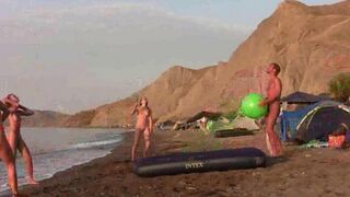 A badminton game played naked on the beach is very exciting