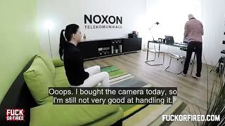 Brunette beauty fucked on the table by a casting agent