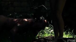 Blonde beauty got fucked in the garden by horny guy